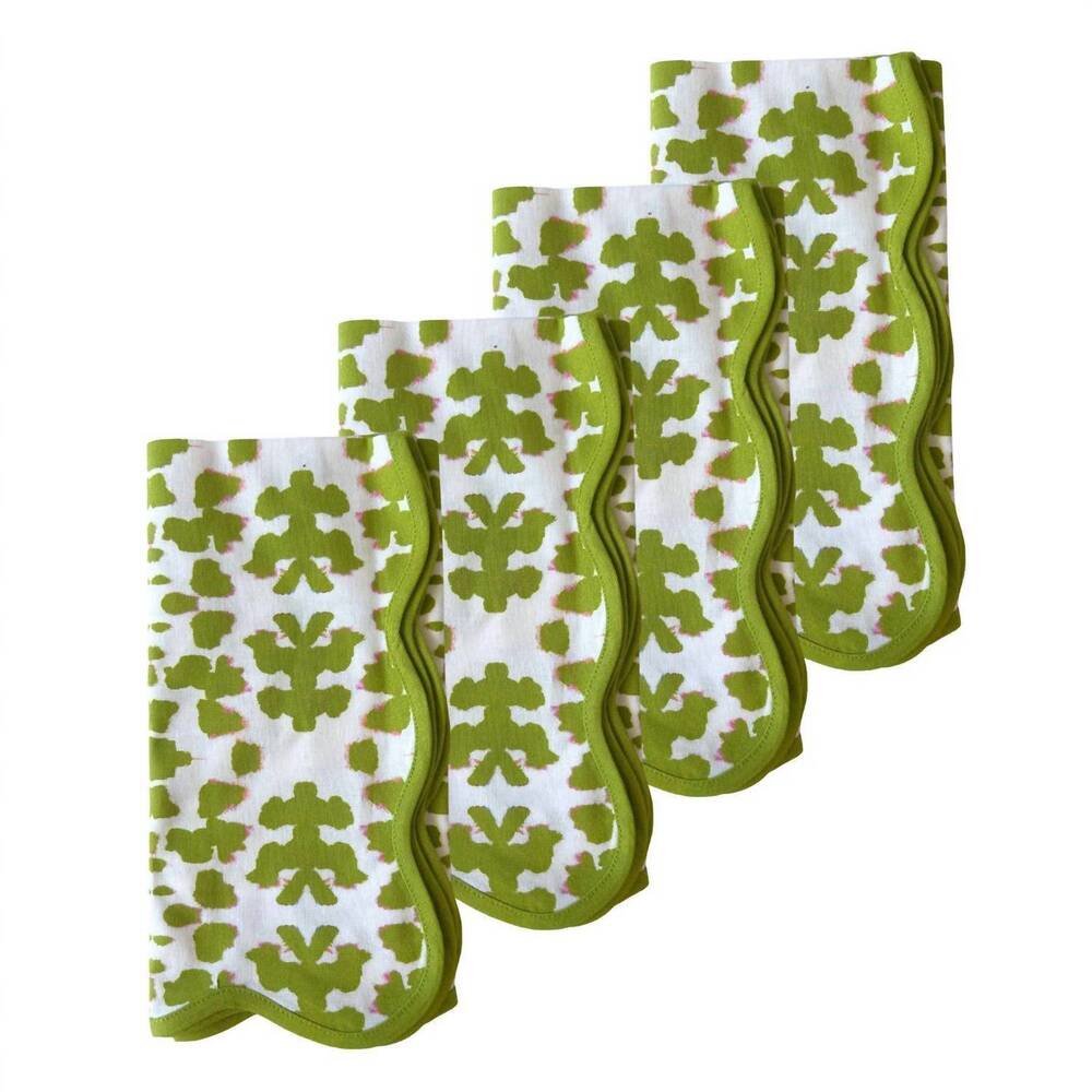 NEW LAURA PARK chintz scalloped dinner napkins in green